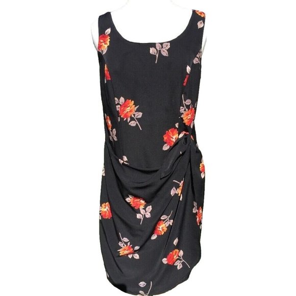 Debra Martin Black dress with peach flowers  & swag tie front Size 14 - Picture 8 of 12